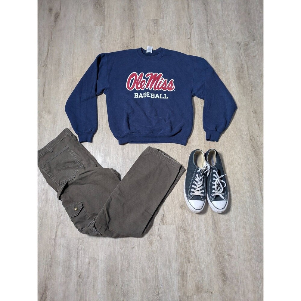 Vintage Ole Miss Baseball Sweatshirt Navy Size S Collegiate Crewneck